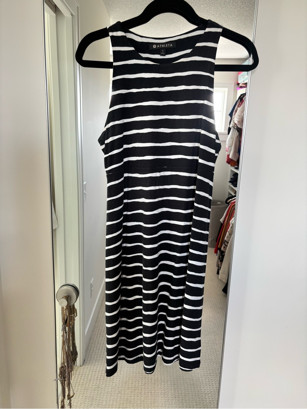 Athleta Navy and White Striped Midi Tank Dress